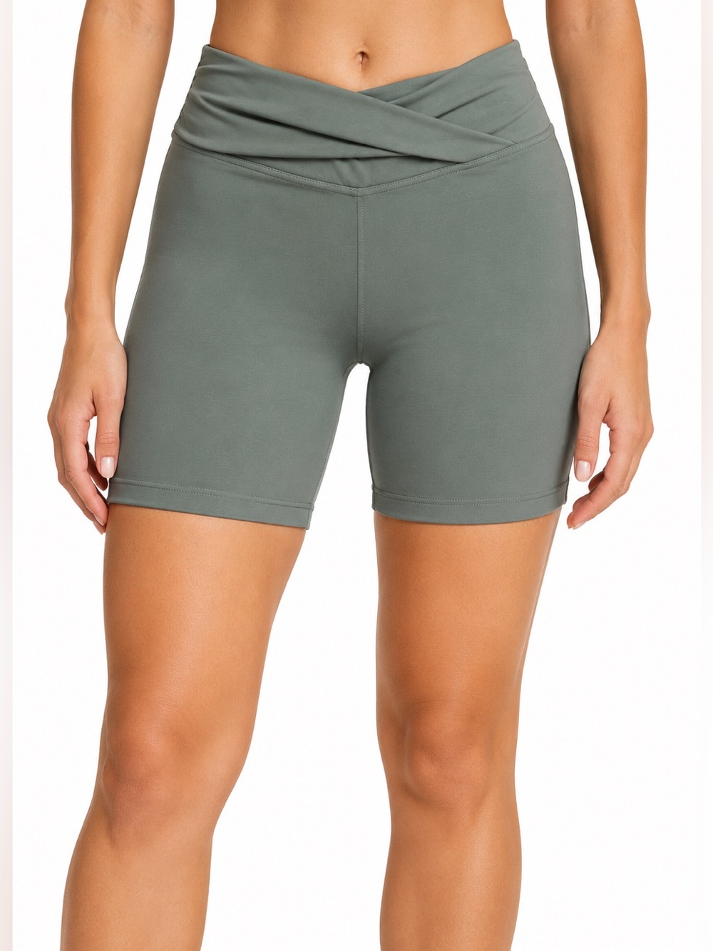 Yogalicious High-Rise Bike Shorts Olive Green Cross-Front Women’s M Athletic Gym